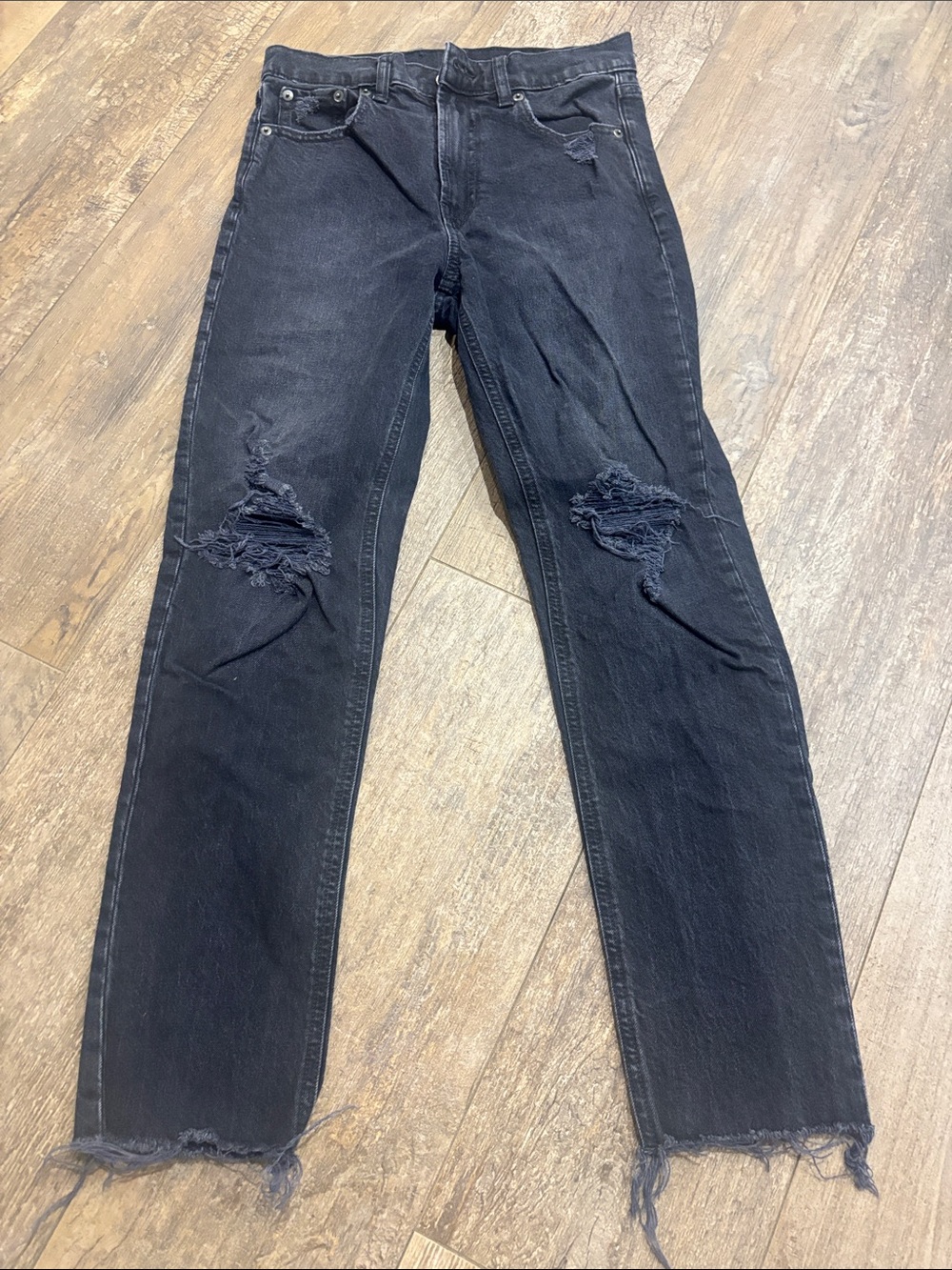 GAP Black Distressed Straight-Leg Jeans